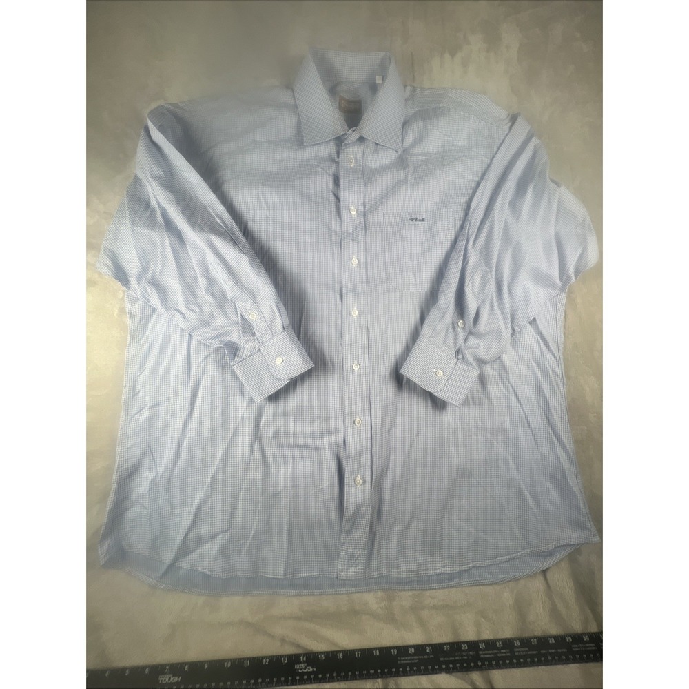 Gitman Bros Shirt Size 18-32 Blue White Plaid Gingham Butto USA Long Sleeve Men